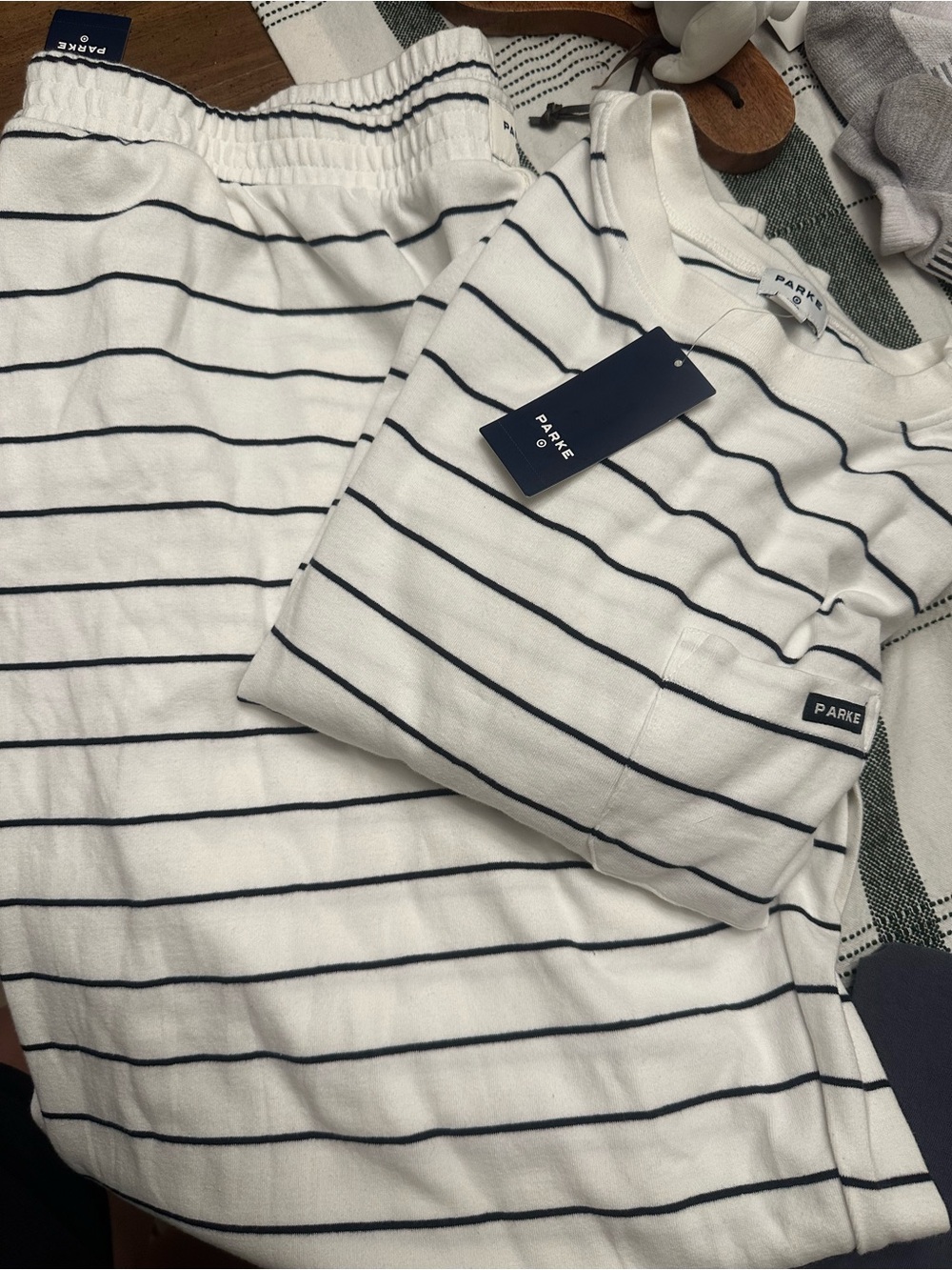 PARKE Navy Stripe White Cotton Women's Top
